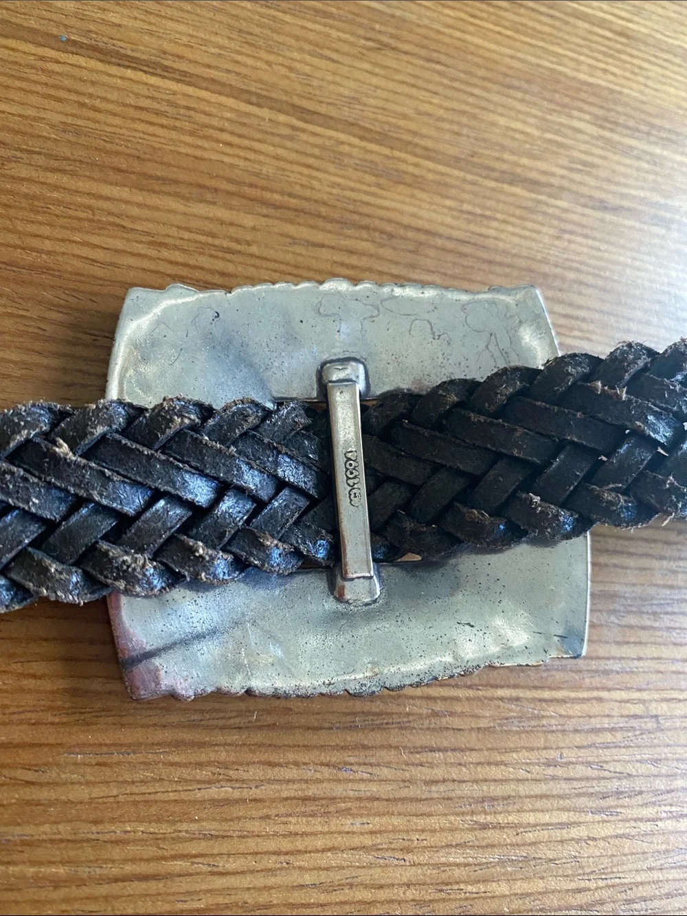 Vintage 1994 Brighton Woven  Black Leather Belt Silver Large Buckles Conchos L